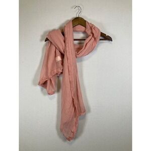 Lightweight Travel Scarf Women One Size Pink Crochet Trim Crinkle Gauze Shawl